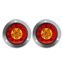 2Pcs Red/Amber 16 LED 4 Inch Round Truck Trailer Brake Stop Turn Signal Tail Lights Waterproof 12-24V