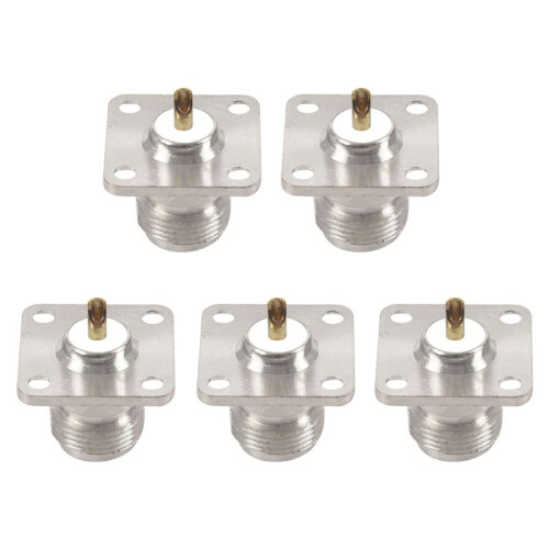 5X N Type Female Jack RF Coax Connector 4-Hole Panel Mount with Solder Cup,Silver