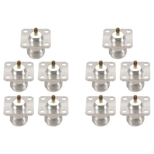 10X N Type Female Jack RF Coax Connector 4-Hole Panel Mount with Solder Cup,Silver