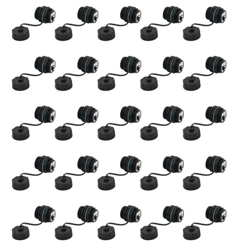 25PCS Panel Mounting RJ45 Waterproof Connector Ethernet LAN Cable Connector Double  Adapter with Dust Cap