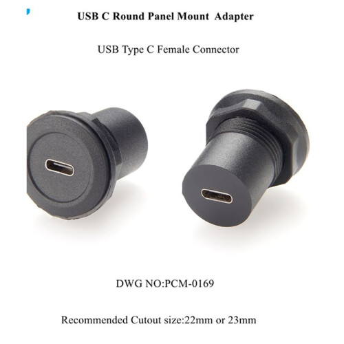 2pc 22mm USB Connector USB C Jack to USB C Jack Round Panel Mount Adapter USB 3.1 Panel Threaded Mount Coupler Converter 2