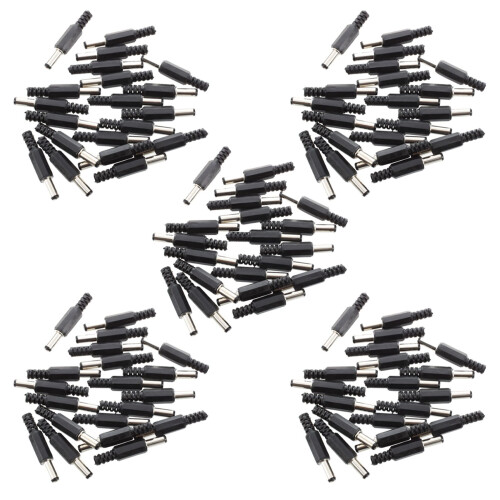 100 Pcs Black 2.5mm x 5.5mm  Power Male Plug Jack Adapter