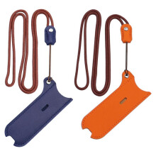 ÉTui en Cuir PU avec LanièRe pour Collier et LanièRe, Housse pour Stylo en Cuir, Sangle de Protection et éTui [Bleu + Orange] [Lot de 2]