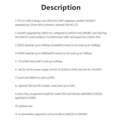 MPUUART para RPi 5 PCIe A USB UART HAT para Raspberry Pi 5 RS485 ISO RS232 USB2.0 4G LTE Módulo 1