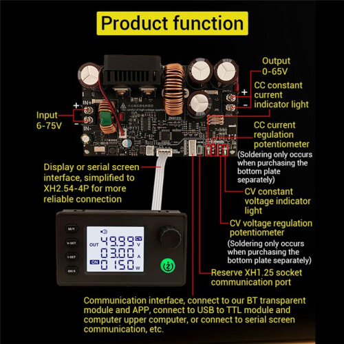 Zk-6522 CNC Step-Down  Power Supply Adjustable Voltage Voltage and Constant Voltage Constant Current Module 22A 65V 2