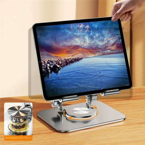 360 Rotation Tablet Holder Stand Height Adjustable Folding  Desk Stand Grey 2