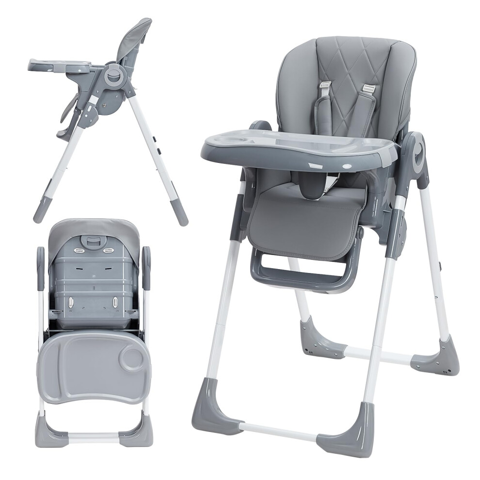 Baby Chair For Toddlers With Adjustable Height And Recline, Foldable Easy Clean Tray, Dark/Grey