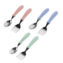 Baby Feeding Spoon and Fork Set with Ergonomic NonSlip Grip and Compact Storage Case