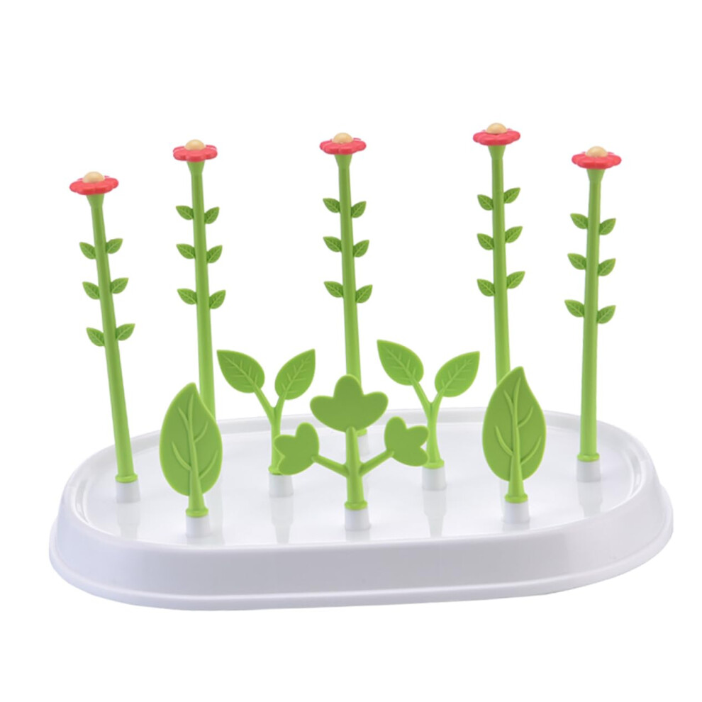 Flower Shape Bottle Drying Rack with Tray, PP Baby Bottle Stand, AntiSlip Base for Countertop
