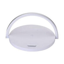 Lampada da Scrivania Rotonda Touch Piccola, Caricabatterie Wireless Multifunzione, Supporto per Cellulare, Bianco