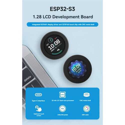 ESP32-S3 Development Board with 1.28Inch Round Touch LCD Display 240X240 Gyroscope Sensor with CNC Case 2