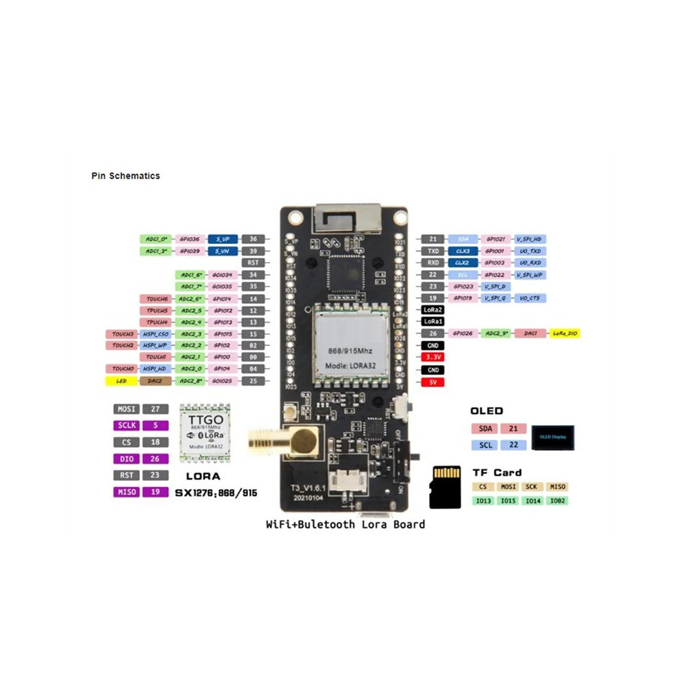 LoRa32 V2.1-1.6 Version 868Mhz ESP-32 SMA CH9102F LoRa OLED 0,96 Pouces ...