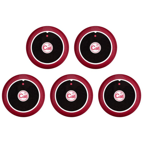 5Pcs Call Button Restaurant Pager Wireless Waiter Transmitter 433MHz for Hookah Bar Cafe Customer Service Red B
