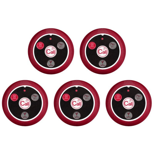 5Pcs Call Button Restaurant Pager Wireless Waiter Transmitter 433MHz for Hookah Bar Cafe Customer Service Red A