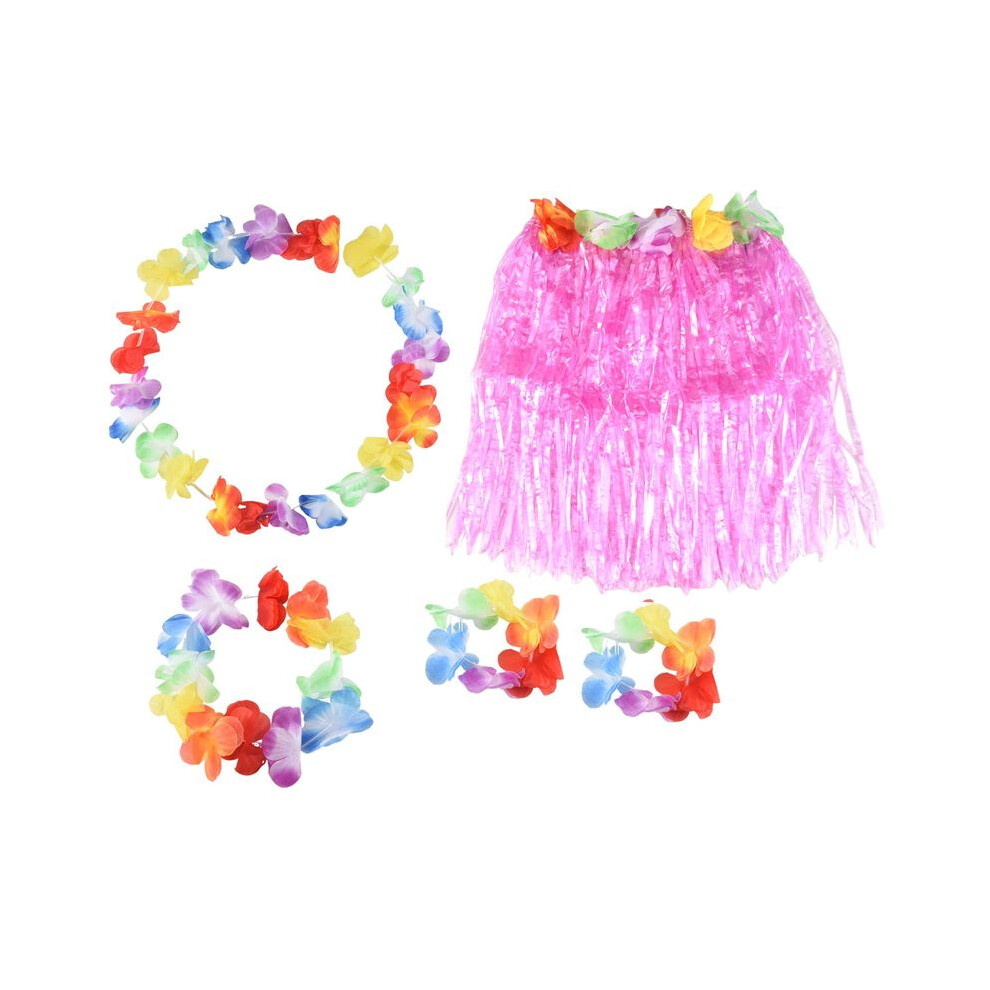 Set Children Hawaiian Grass Skirt Hula Luau Party 6031035635183