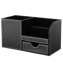 1pcs PU Leather Multi-function Desk Stationery Organizer Storage Box Pen/Pencil,Cell phone, Business Name Cards Remote Control Holder(Black-flannel)