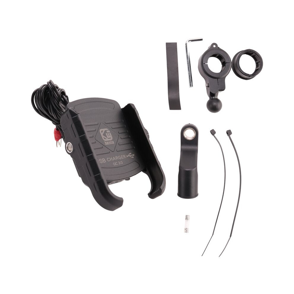 Kewiq Qc3.0 Usb Fast Charging Aluminium Alloy Motorcycle Phone Holder With Usb Charger 360 Degree Rotate Motorbike Mobile Phone Holder Mount 4712406391120