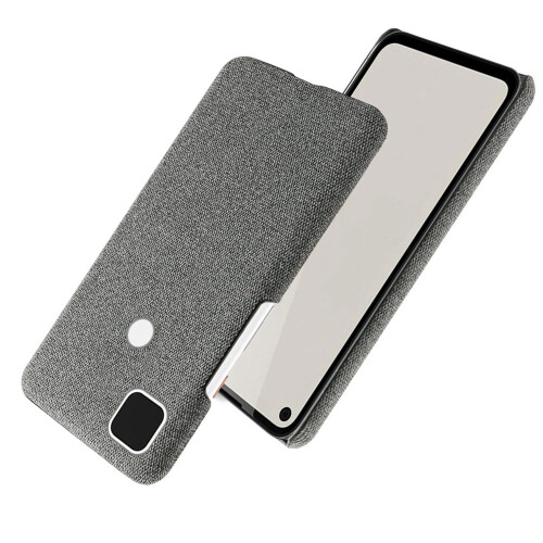 Phone Shell Cloth Pattern Leather Case  Pixel Anti Drop Protective Cover Suitable for  Pixel 4A(Gray) 2