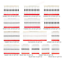 200Pcs Fast Switching Schottky Diode Kit 1N4001 1N4004 1N4007 1N5408 UF4007 FR207 1N5817 1N5819 1N5822 1N4148 RL207