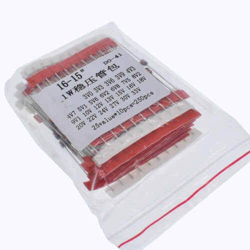 250PCS 1W Zener Diode Assorted Kit 3V-33V, 25 Values Assorted Assortment Set, Electronic Component DIY Kit 1N47