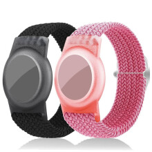 2Pack Kids Wristband for Air Tag Case,with Adjustable Elastic Braided Wristband,for Toddler Child Elder(+Black)