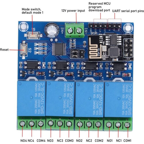 4 Channel WiFi Wireless Relay Module  Home Phone APP Remote  Module ESP8266 (12V) 2
