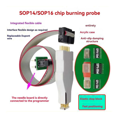 SOP16 300MIL Chip Download Burn Write Probe Spring Needle Flash Eeprom Chip Burner Cable 2