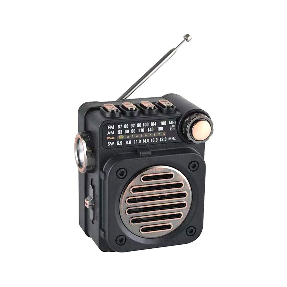 Portable Fm Radio Fm Am Sw Radio Receiver Built-In Speaker Wireless 5.0 Music Player With Led Flashlight Black 4712439348009