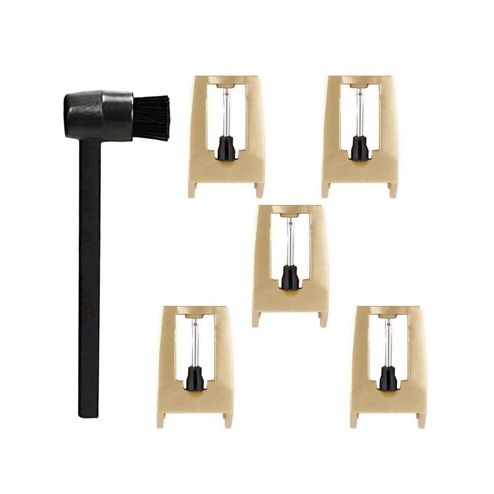 5Pcs Record Player Needles Replacement With Stylus Cleaning Brush Kit,Record Player Needle Stylus For ,Turntables Gold 4712273252821