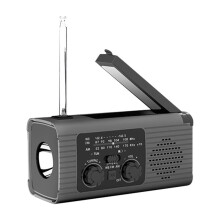 Noodweerradio, 2000mAh Weerwaarschuwingsradio op Zonne-, Handslinger en USB-Opgeladen, AM/FM-Radio Grijs
