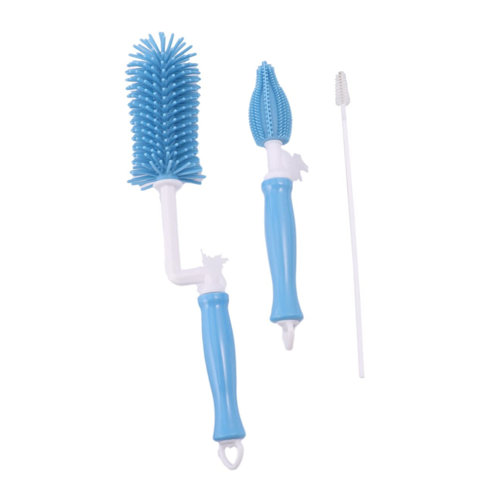 Silicone Bottle Brush Set With Long Handle, Flexible Bristles For Baby Bottles And Pacifiers, Blue