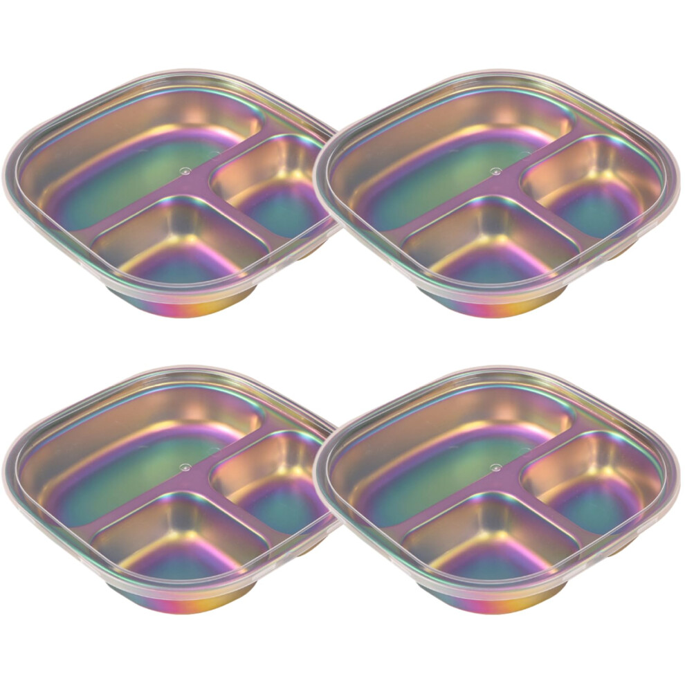 4Pcs Stainless Steel Kids Plates with Lids, 3 Compartment Divided Tray for Portion Control, Stackable