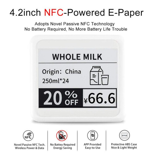 Waveshare 4.2 Inch Wireless NFC-Powered EPaper Eink E Paper E-Ink Display Screen Module for Mobile Android APP, No Battery 1