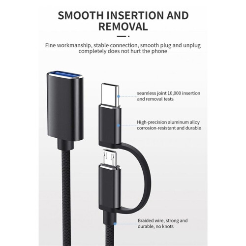 3X 2 in 1 USB 3.0 OTG Adapter Cable Type-C Micro-USB to USB 3.0 Interface Converter Black 1