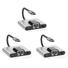 3X Type-C to Ethernet LAN Network Adapter Hub USB C to 3.5mm Audio PD Fast Charging Docking Station for Laptop Phone