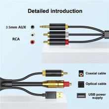 2X Digital-zu-Analog-Audio-Konvertierungskabel, Digitales SPDIF/Optisches und Koaxiales zu Analoges L/R-Cinch- und 3,5-mm-AUX-Stereo-Audiokabel