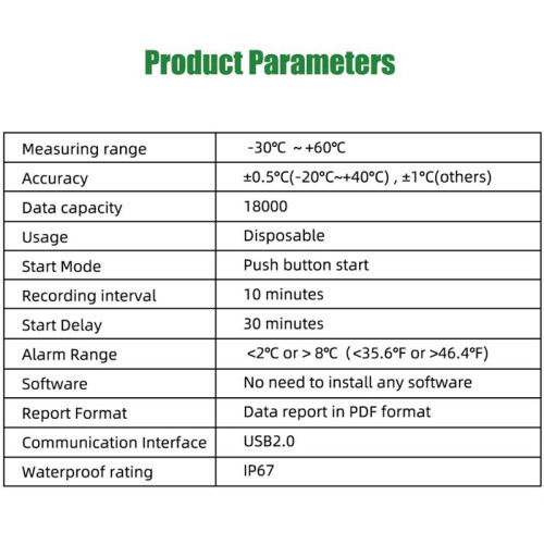 60 Days USB Temperature Data Logger -30 -+60  Report with App IP67 Disposable High-Precision Recorder with Warning 1