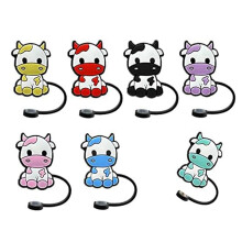 7Pcs Cow Straw Covers Cap, Dust-Proof Reusable Straw Cap Cute Straw Protector Cover for 7-8mm Straws