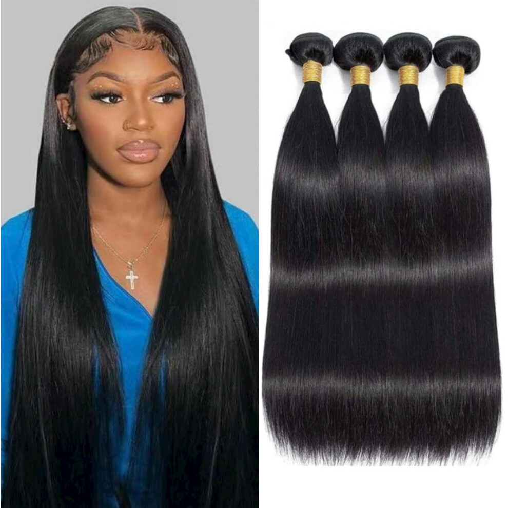 Unisex Black Brazilian Straight Hair Bundles 3Pcs 12A Virgin Human Hair Extensions Natural Double Weft