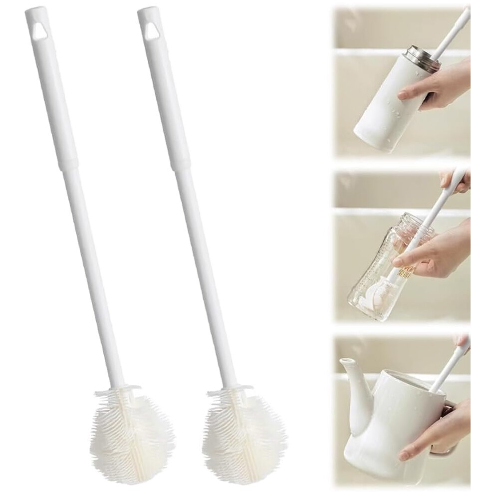 Silicone Bottle Brush with Extra Long Handle, 360 Flexible NonScratch Cleaning for Baby Bottles, Narrow Neck Water Bottles, Flasks, 2PCS