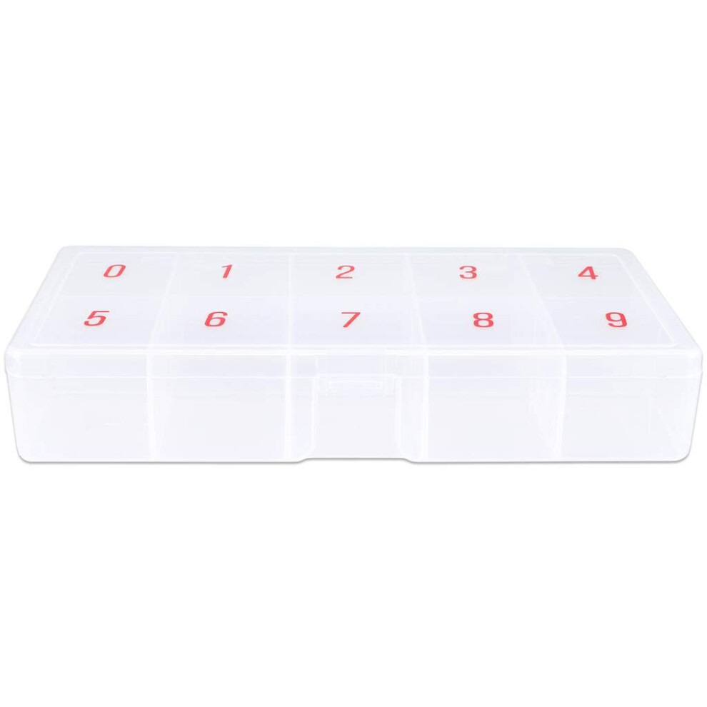 Nail Tip Storage Box with 10 Numbered Compartments, Frosted Transparent False Nail Organizer Case