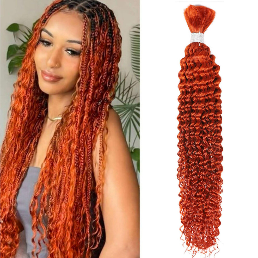 Unisex 26 Inch Ginger Deep Wave Human Braiding Hair Extensions, 100% Virgin NoâWeft Bulk For Boho Braids