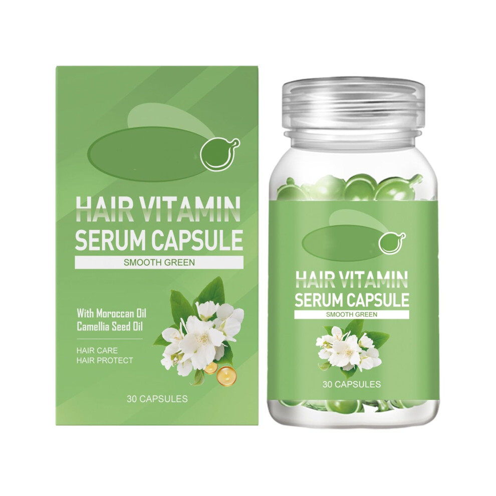 Green Hair Serum Capsules With Camellia Seed And Argan Oil, Deep Hydration, Shine Boost, 30 Pack