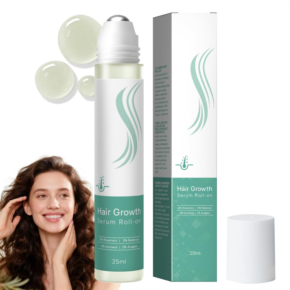 Rosemary Hair Growth Serum Roll On for Men, Thicker Stronger Hair and Beard Density Boost, 25ml