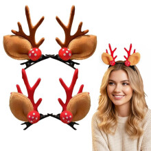 Girls Reindeer Antler Christmas Hair Clips Twin Pack with Festive Design for Holiday Parties