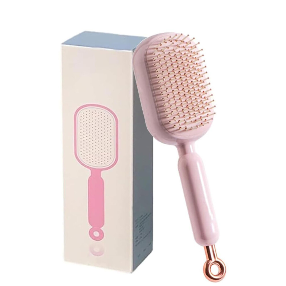Pink Hair Detangling Brush With SelfâCleaning Retractable Bristles, AntiâStatic Scalp Massage Comb