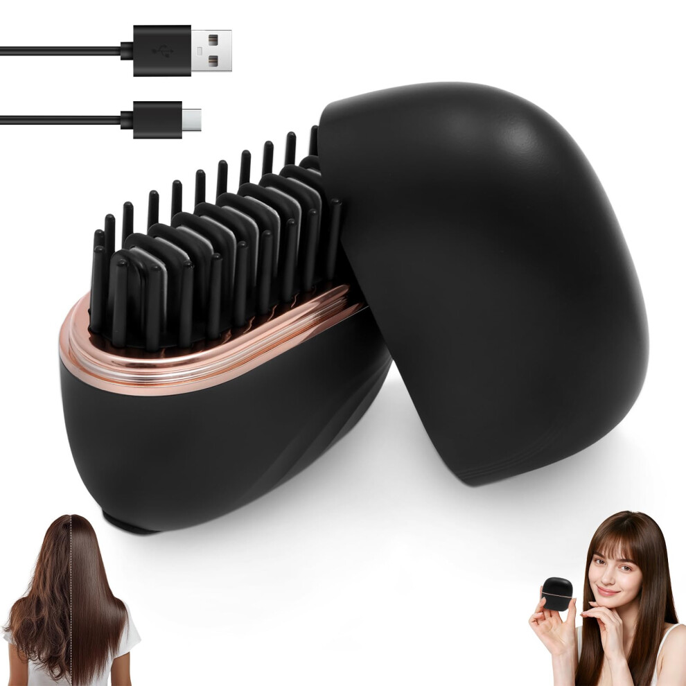 Cordless Hair Straightener Brush with 30s Rapid Heating, 3 Temp Settings, AntiScald, Travel Ready