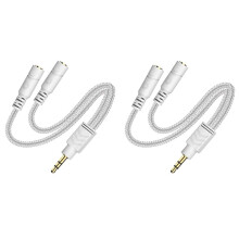 2X Headphone Splitter, AUX Splitter Cable for Headset Knitted 3.5mm Splitter 2-Way Audio Splitter Stereo Audio Y Cable