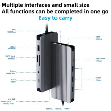 12-in-1 M.2 SSD /NVME USB 3.0 Splitter Hub RJ45 Gigabit Ethernet Port 3.5mm Audio Expander for PC Laptop