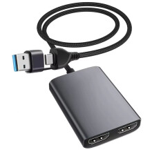 USB 3.0/Type-C to Dual 1080P 60Hz HD Display Adapter 2 Different Screen Extender Hub for M1 M2 MACOS V10.15 Windows 10